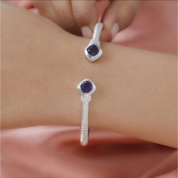 Amethyst ✦ Cushion‑Cut Cuff Bracelet ✦ Platinum 7.25" 2.80ctw Stones NWT - Picture 5 of 8